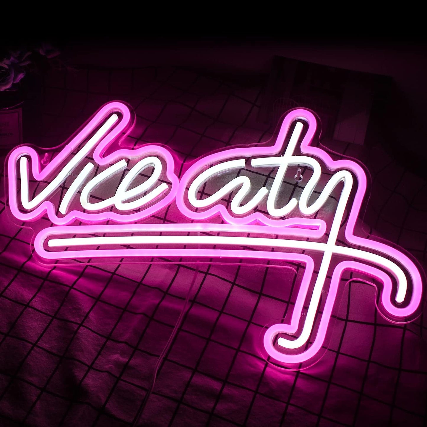 Vice City Neon Sign Pink Led Sign for Bedroom Wall Decor USB Powered Letter Neon